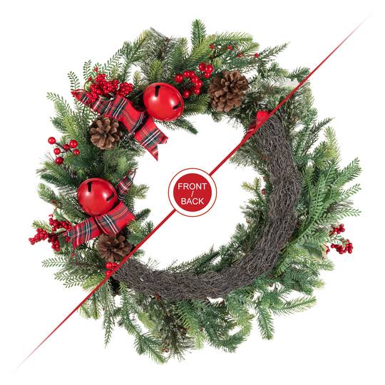 Glitzhome® 26" Christmas Bell Pinecone & Berry Bow Wreath